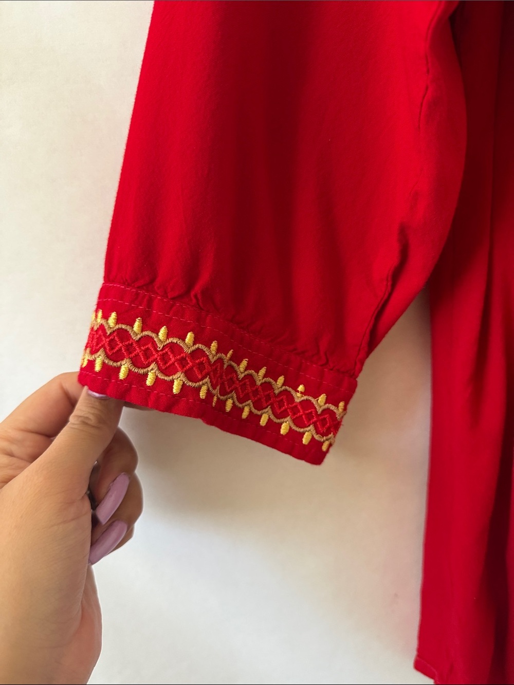 64 Sixty Five Embroidered Tunic Size XXL Red Multicolor Floral Boho Long Sleeve - Picture 8 of 13